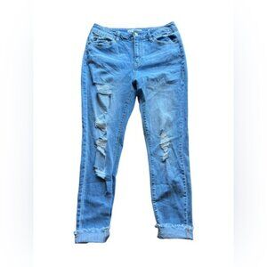 Women's KanCan  High Rise Distressed Light Wash Blue‎ Jeans Fringe Hem Size 29